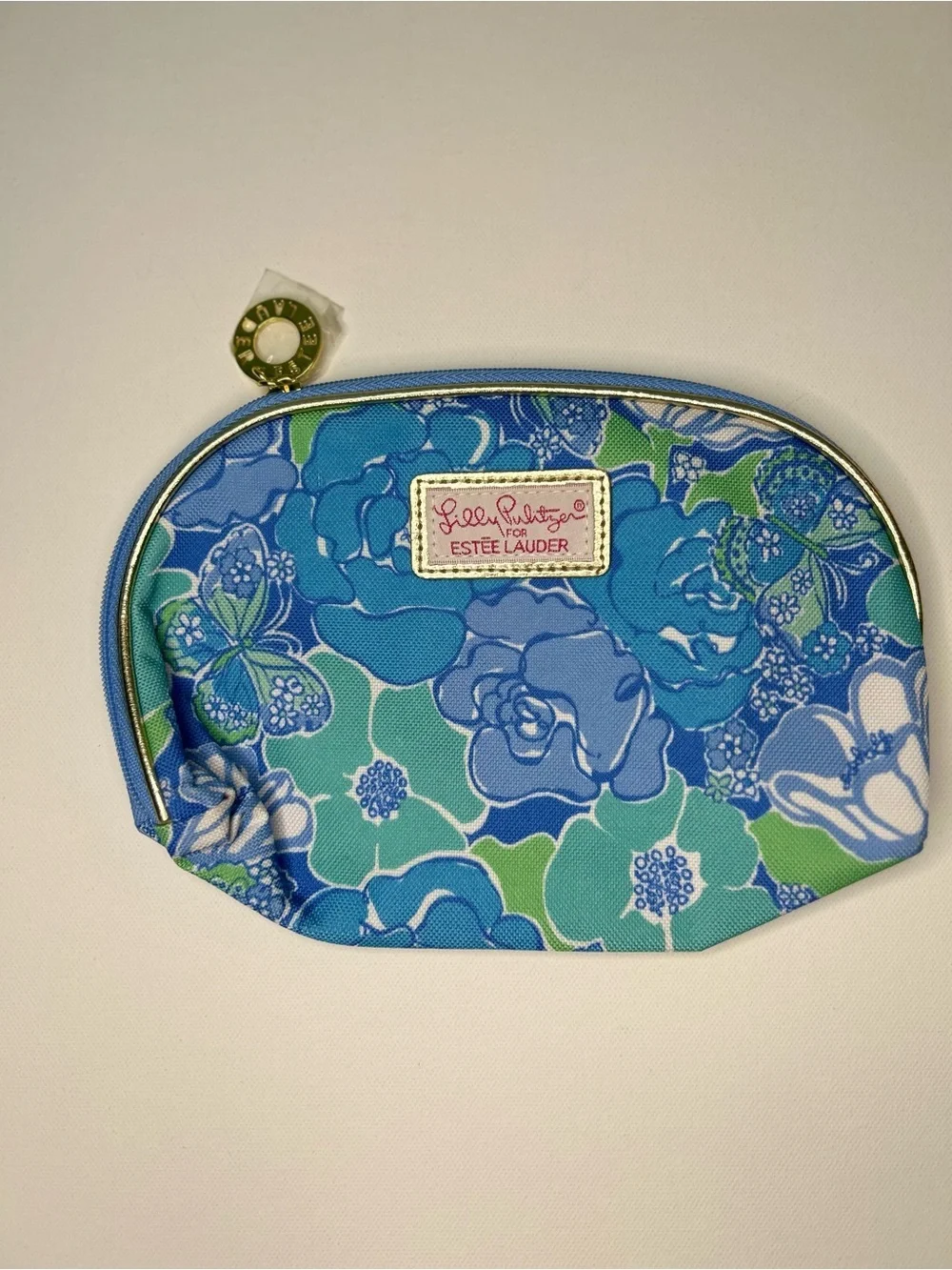 Lilly Pulitzer x Estee Lauder Blue Floral Butterfly Cosmetic Makeup Bag Pouch